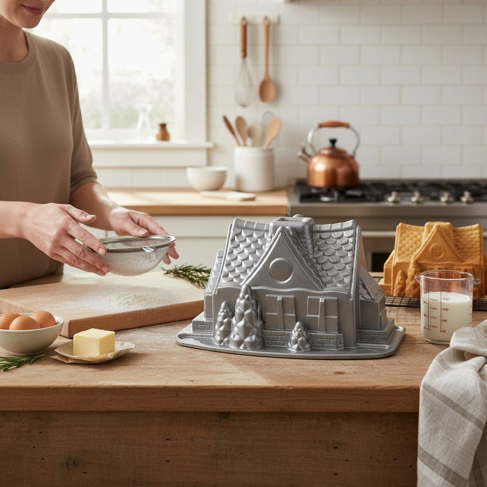 Nordic Ware Gingerbread House Cake Pan Holiday Christmas Aluminum 9 cup‎